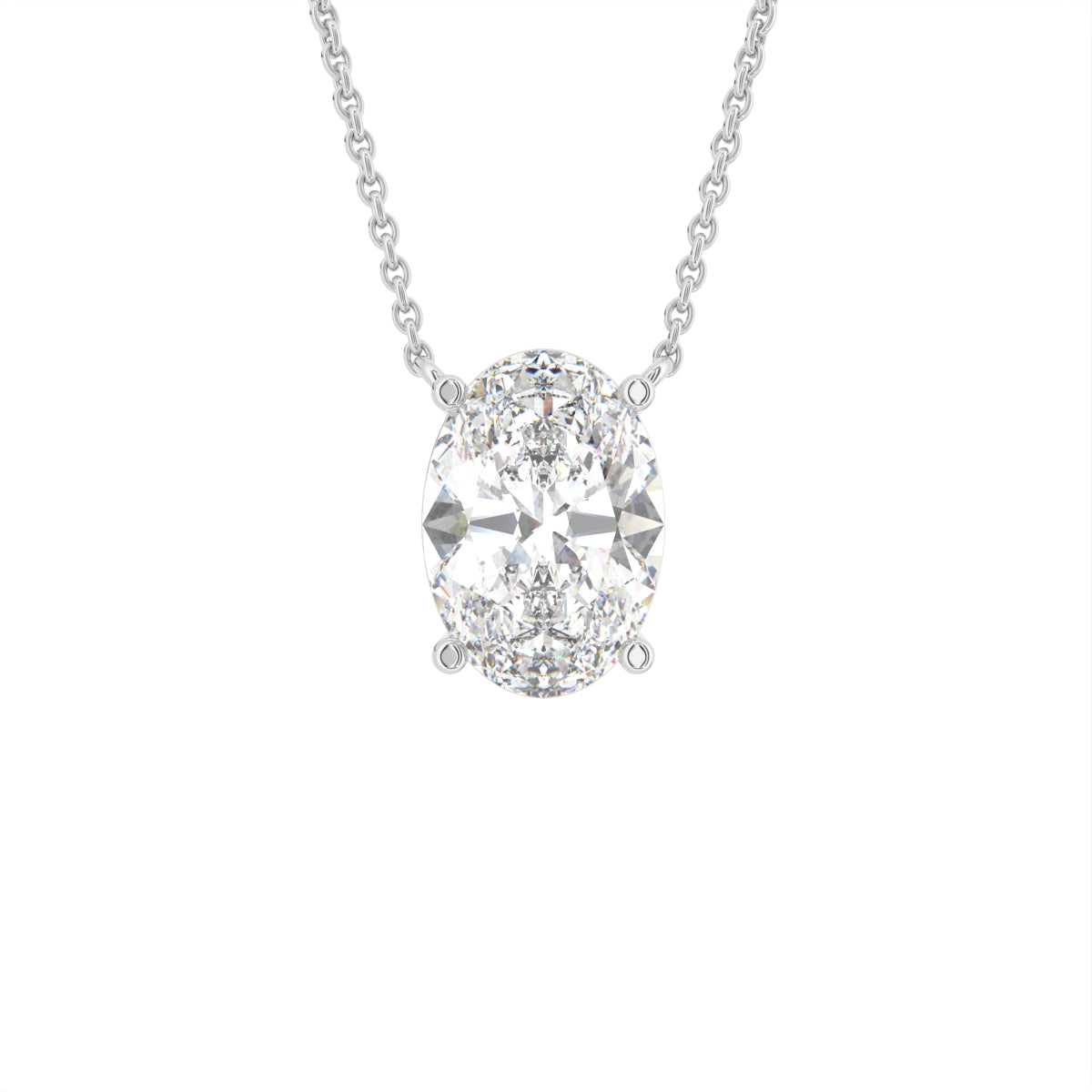 18K Solitaire Oval Diamond Pendant — FRONT