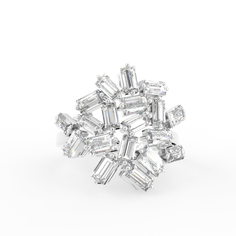 18K Floral Baguette Diamond Ring