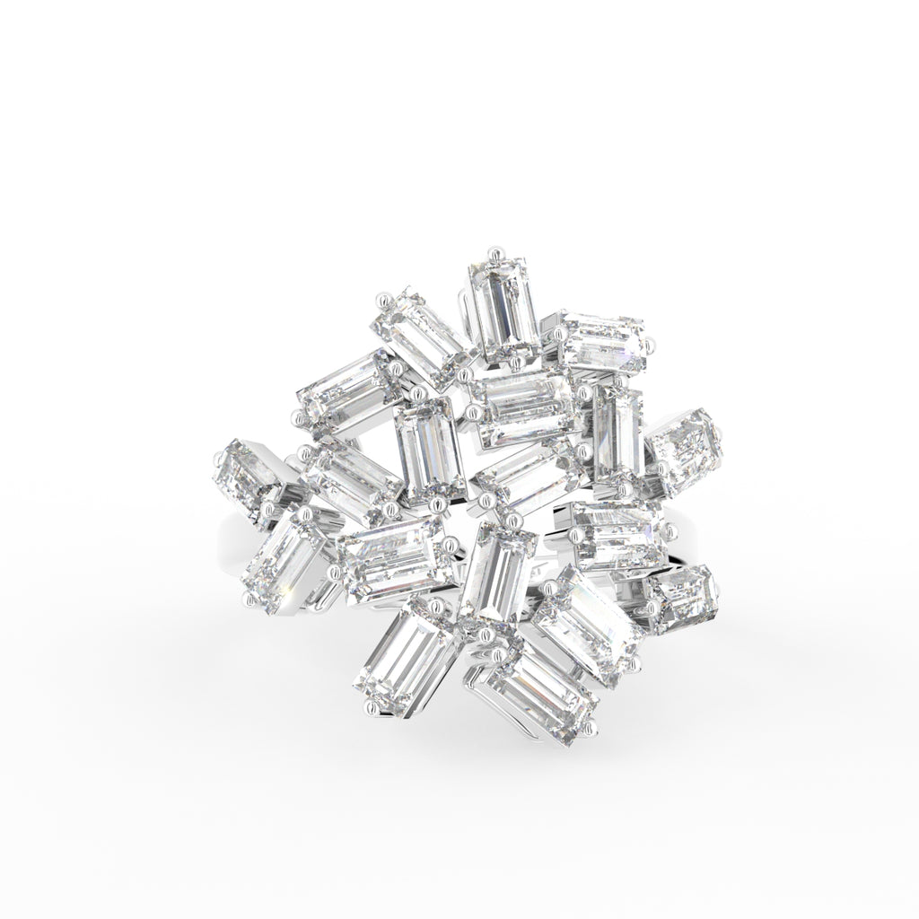 18K Floral Baguette Diamond Ring — TOP