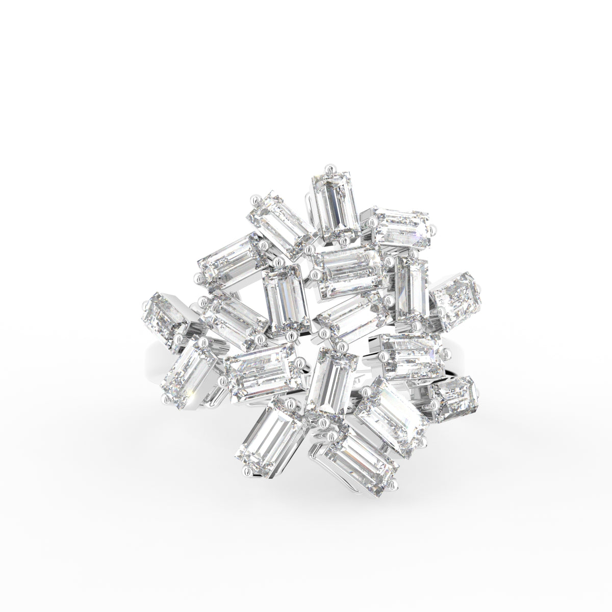 18K Floral Baguette Diamond Ring — TOP