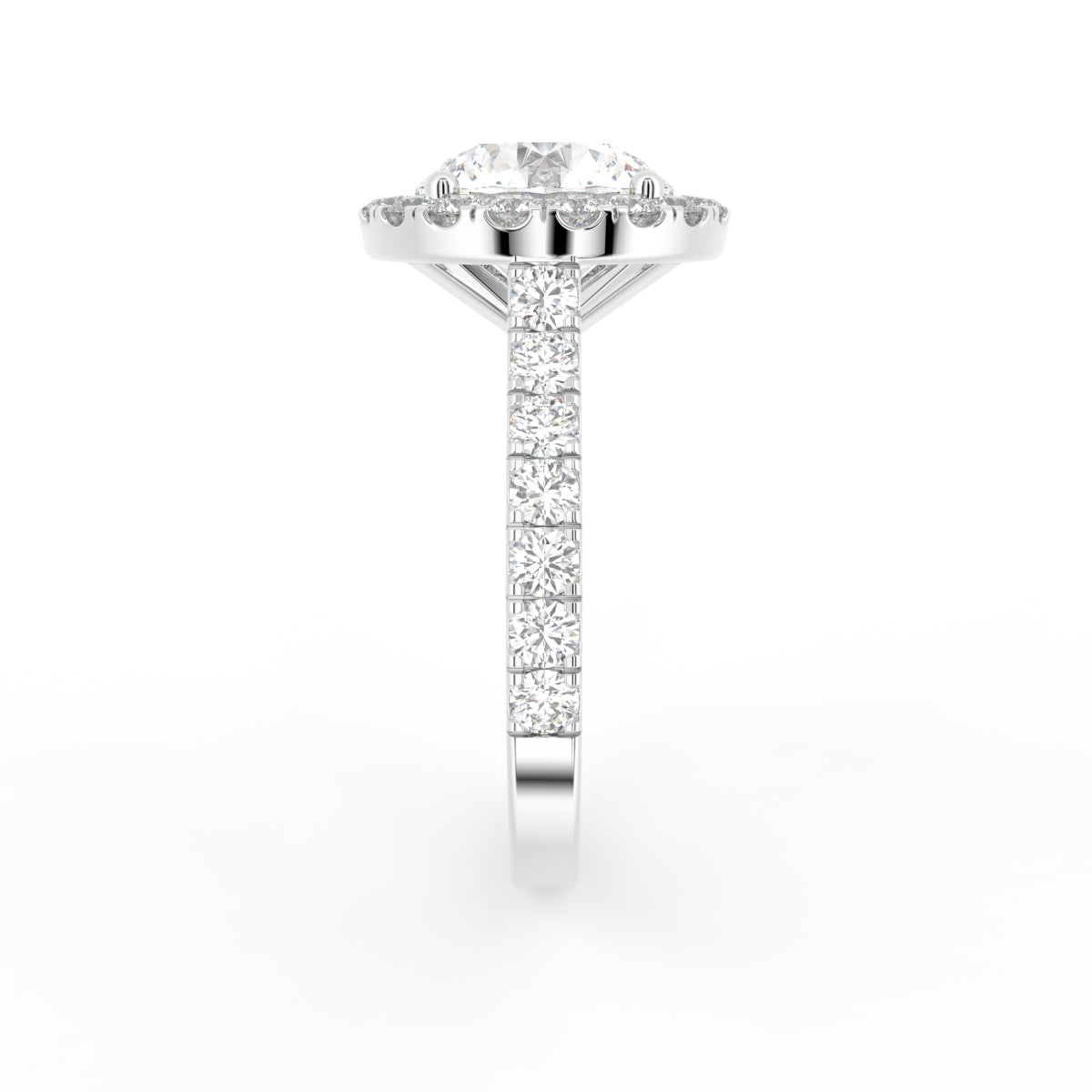 18K Halo Round Solitaire Diamond Ring — SIDE