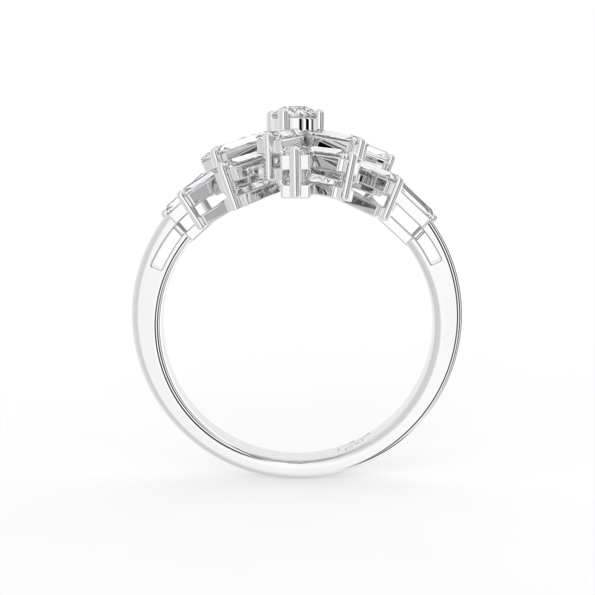 18K Floral Baguette Diamond Ring — FRONT