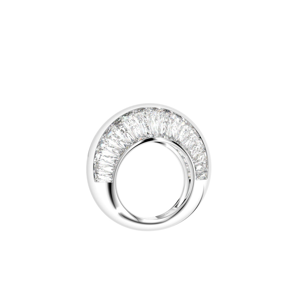 14K White Gold Baguette Diamond Dome Ring — 3D VIEW