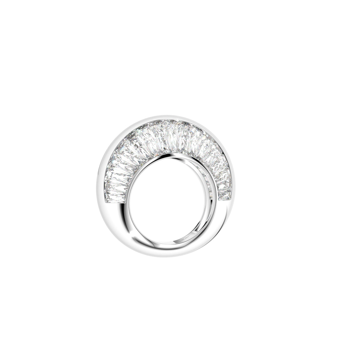 14K White Gold Baguette Diamond Dome Ring — 3D VIEW