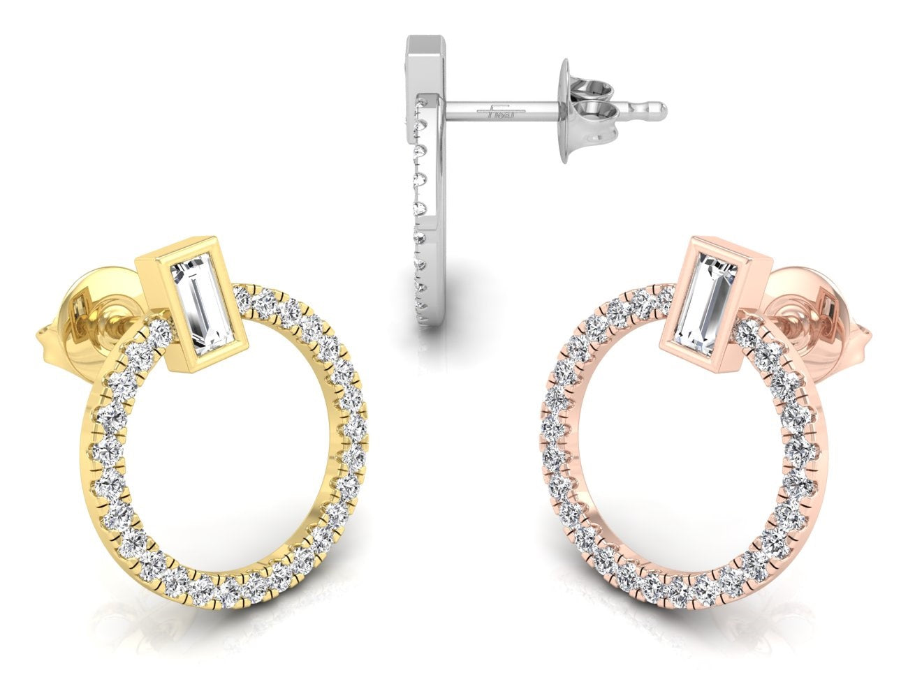 18K Round Diamond Hoop Earrings — 3 COLOR