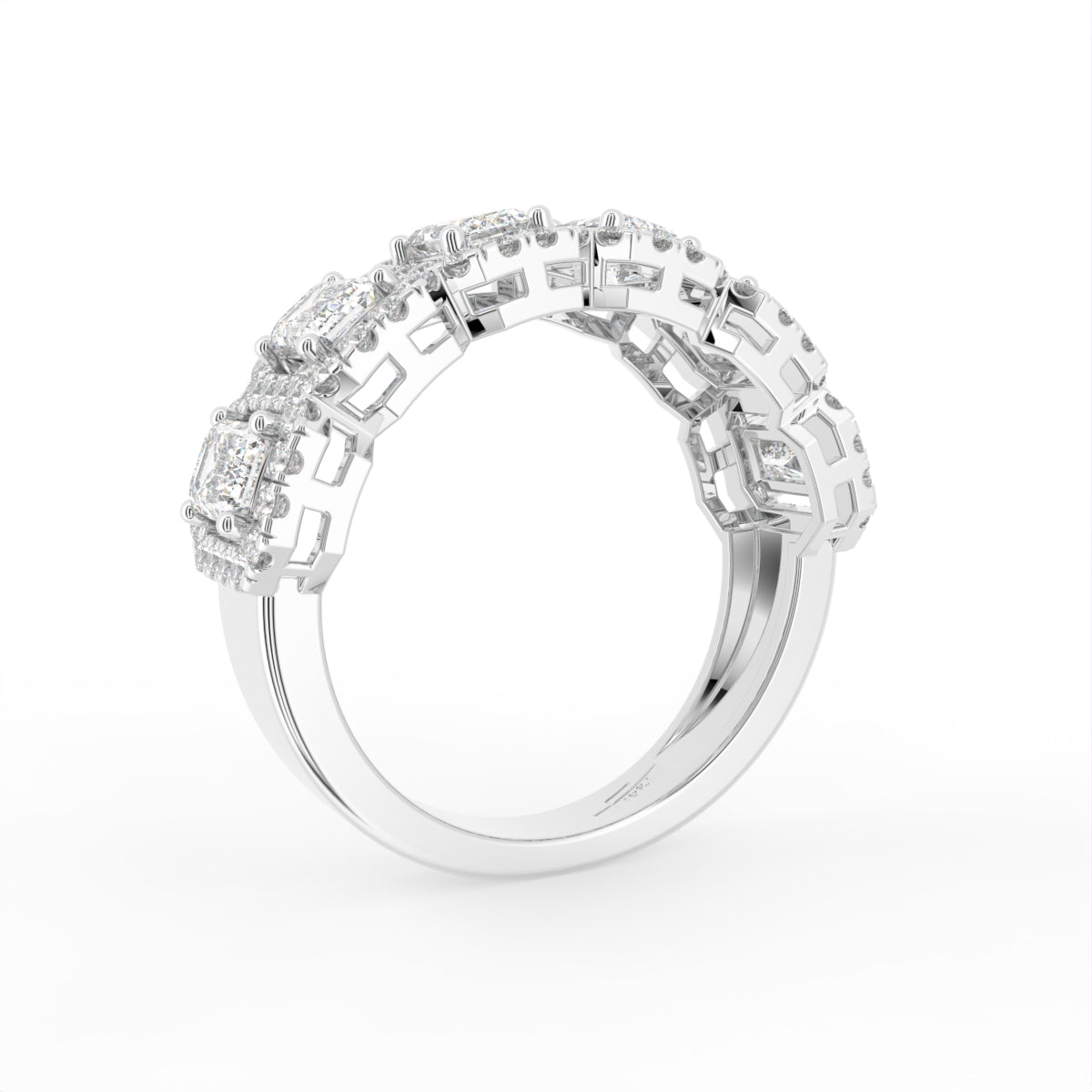 18K Emerald Cut Eternity Diamond Ring — 3D VIEW
