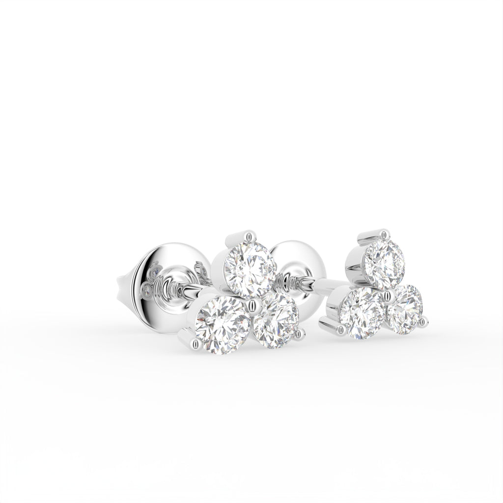 18K Cluster Round Diamond Earrings — 3D VIEW