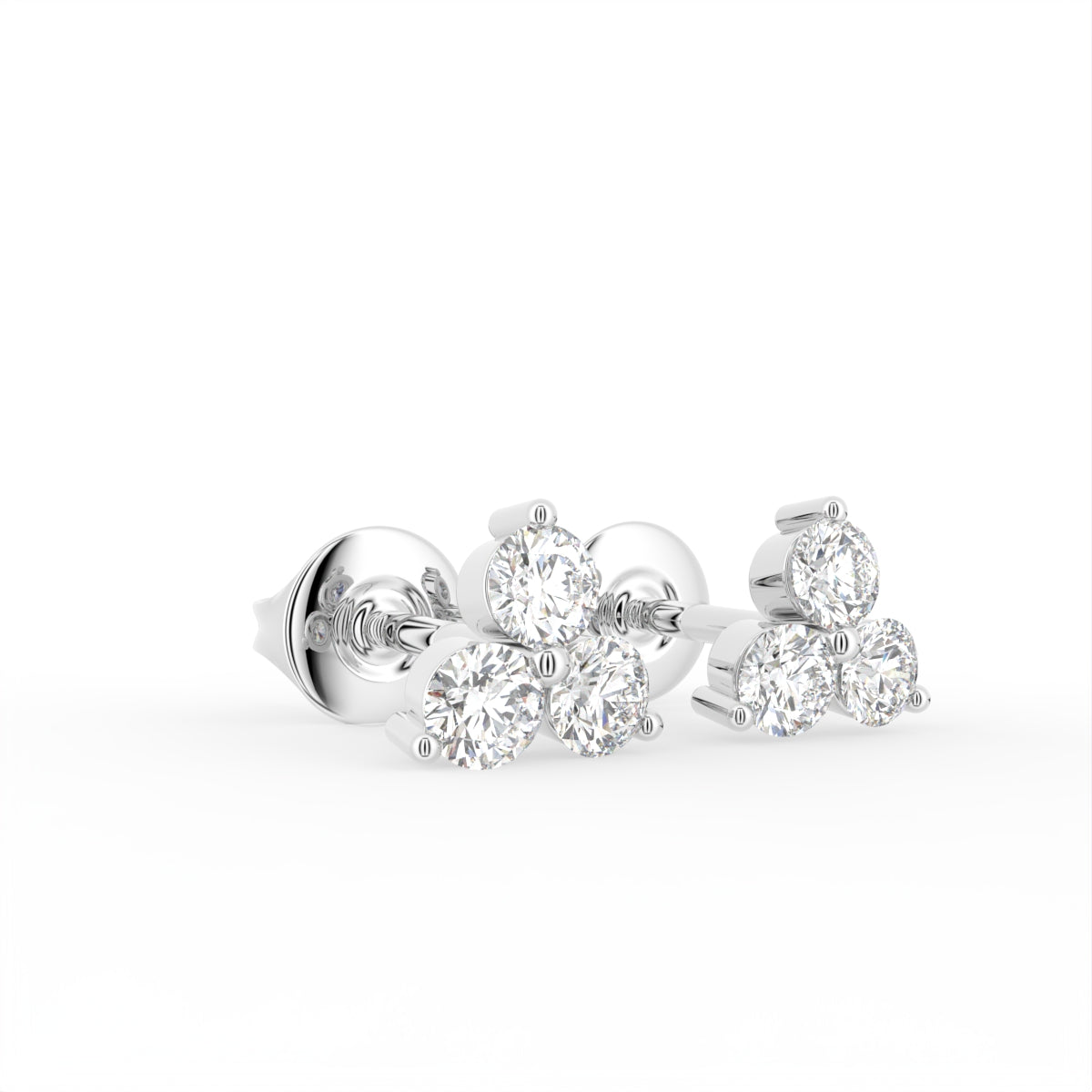 18K Cluster Round Diamond Earrings — 3D VIEW