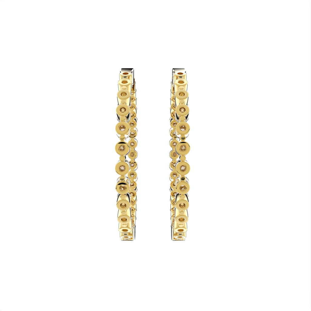 14K Yellow Gold Round Diamond Hoop Earrings — BACK