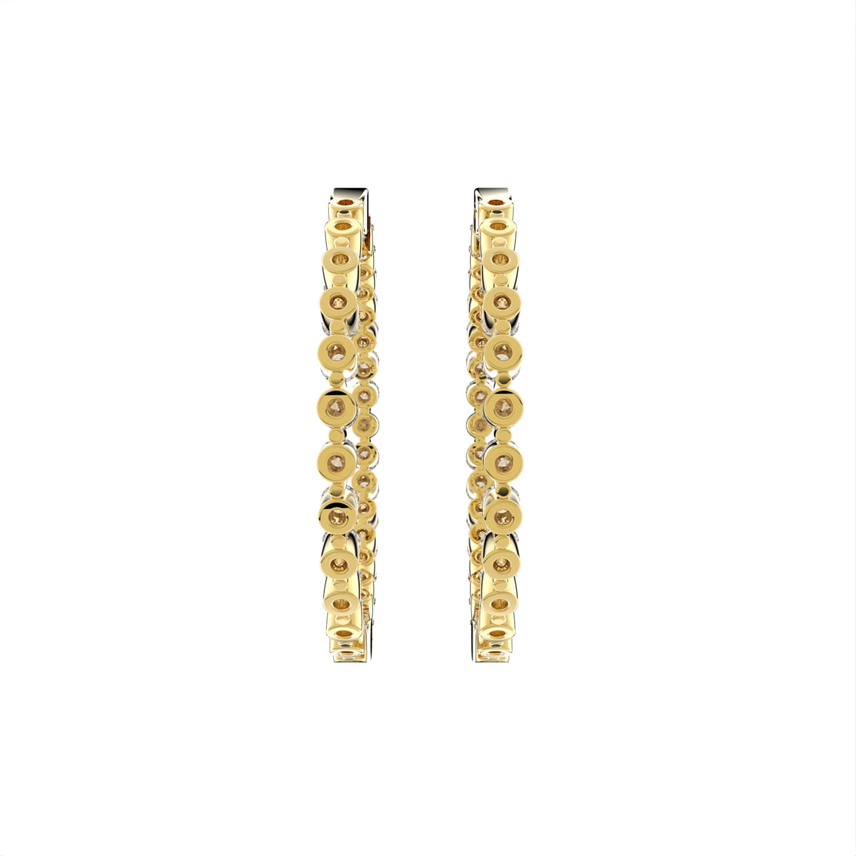 14K Yellow Gold Round Diamond Hoop Earrings — BACK