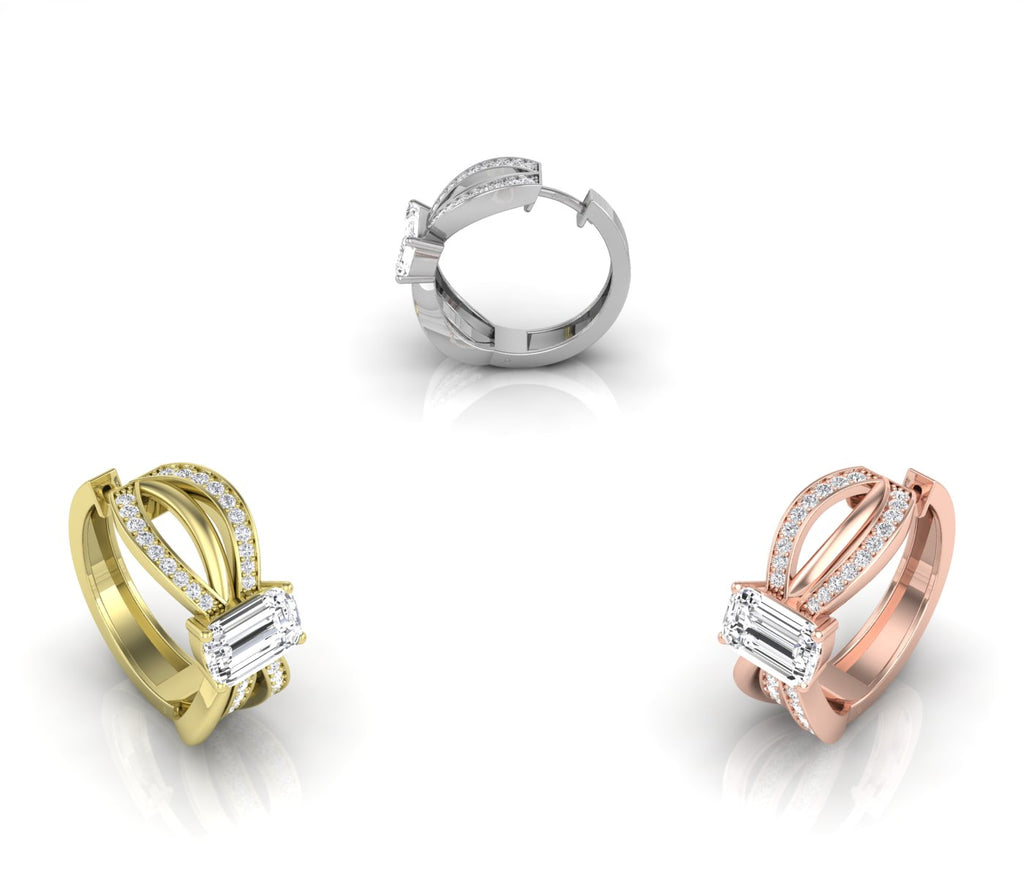 14K White Gold Baguette Diamond Earrings — 3 COLOR