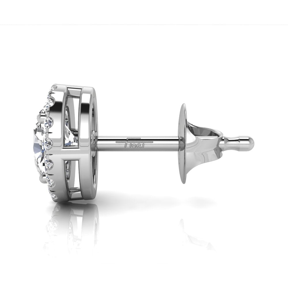 18K Round Halo Diamond Earrings — SIDE VIEW