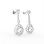 18K Drop Pear Halo Diamond Earrings — 3D VIEW