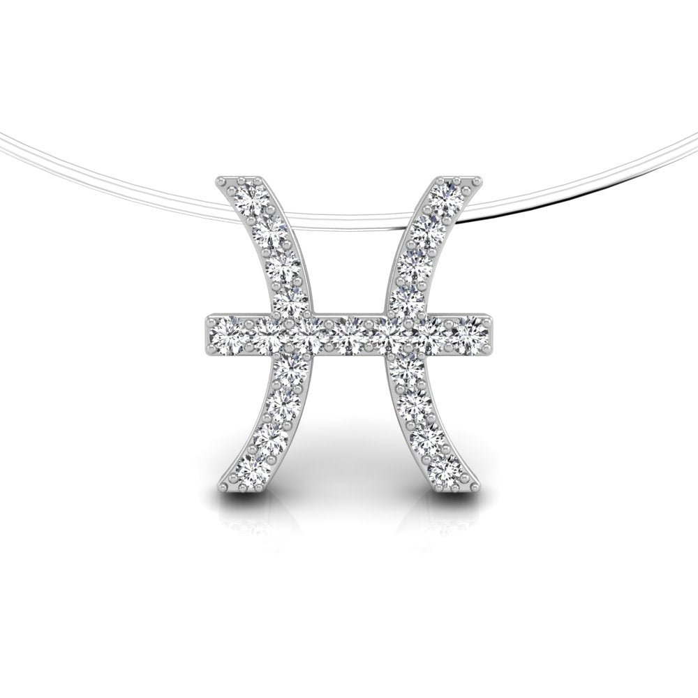 18K White Gold Zodiac Round Diamond Pendant — FRONT