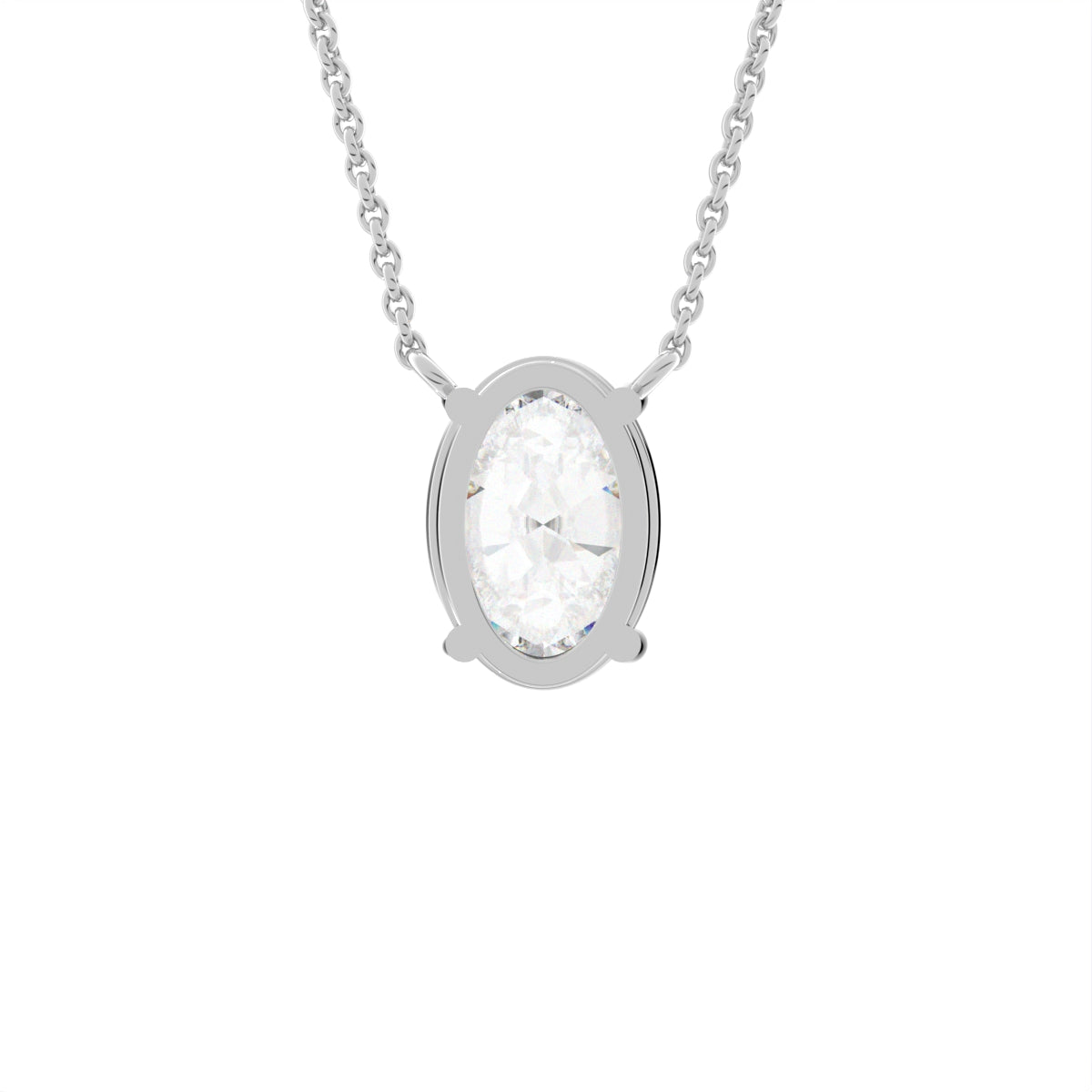 18K Solitaire Oval Diamond Pendant — BACK