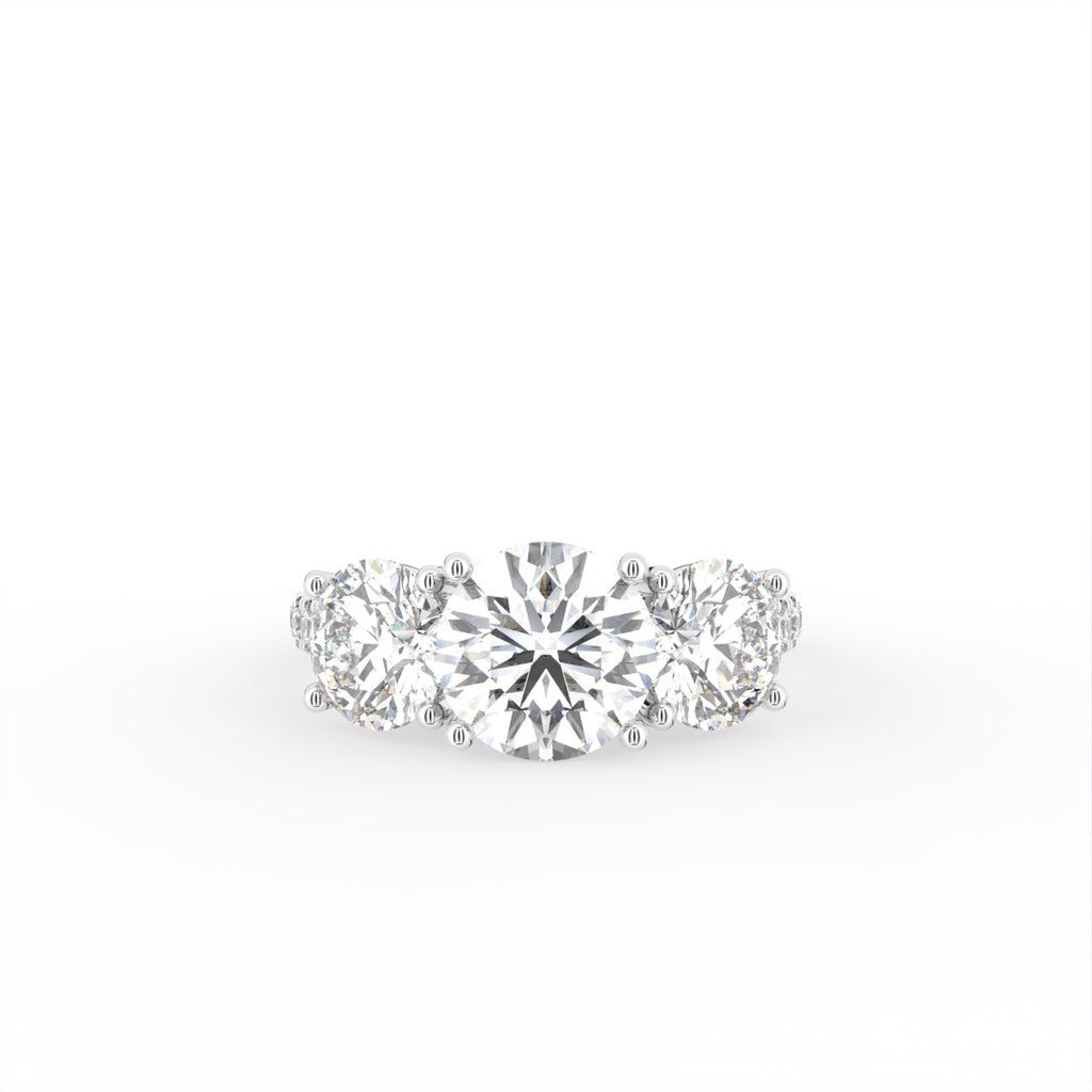 18K Trilogy Round Diamond Engagement Ring — TOP