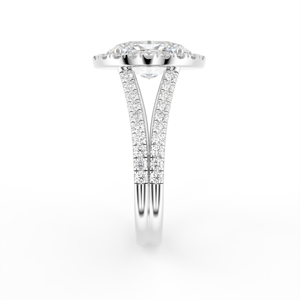 18K Halo Oval Diamond Engagement Ring — SIDE