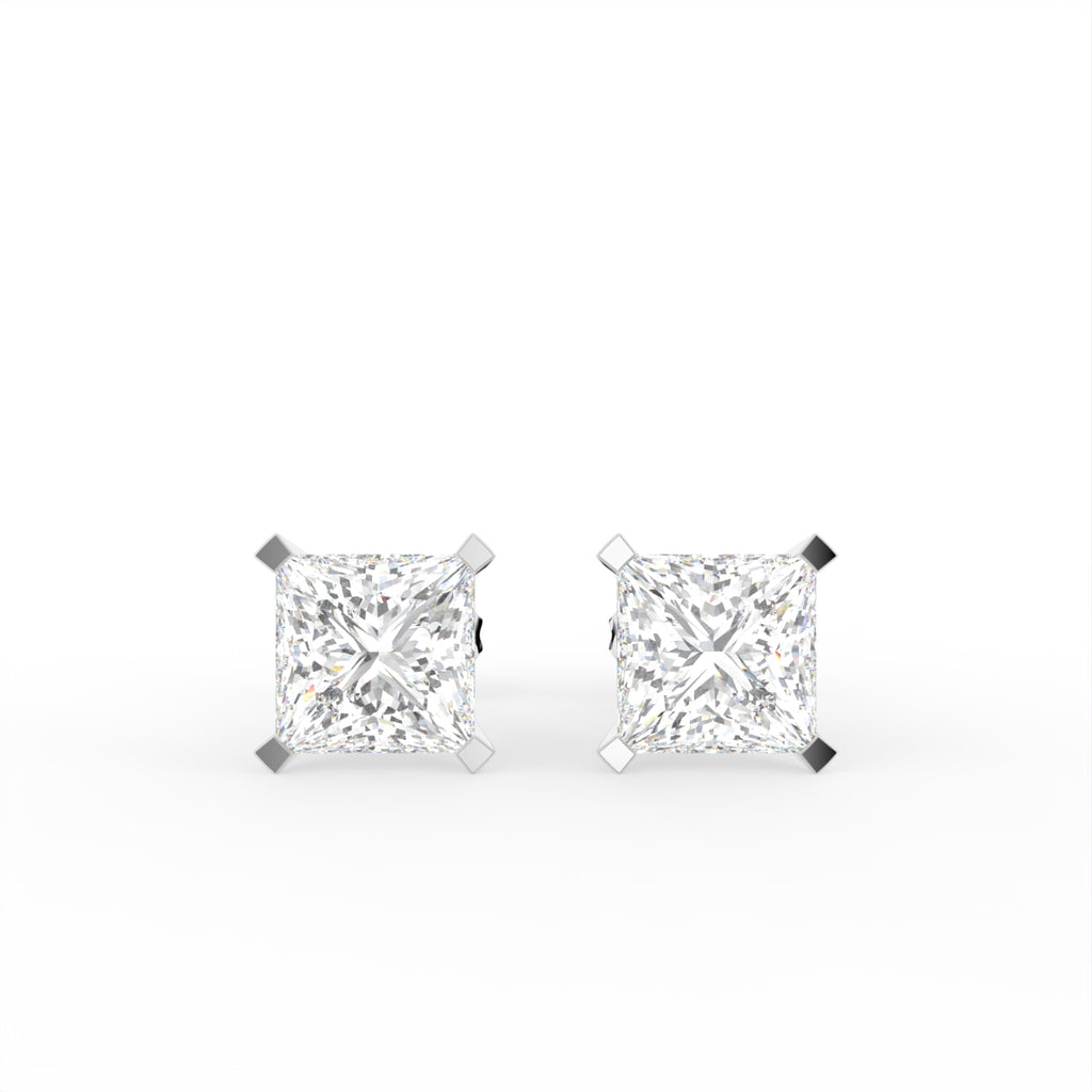 18K Solitaire Princess Diamond Earrings — TOP