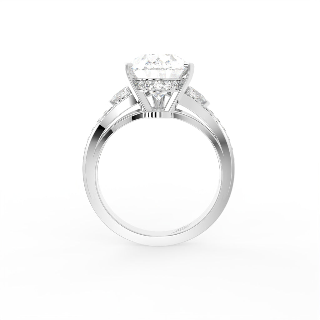 18K Shoulder Set Pear Diamond Ring — FRONT