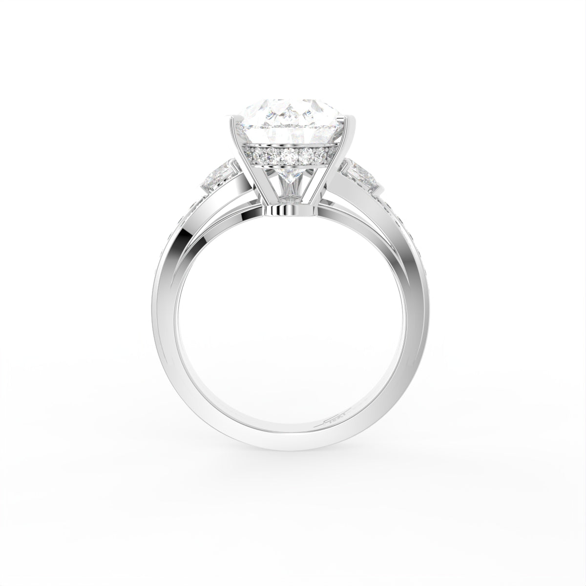 18K Shoulder Set Pear Diamond Ring — FRONT