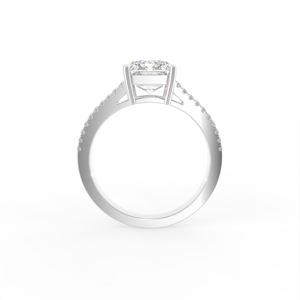 18K White Gold Solitaire Crisscut Emerald Diamond Ring — FRONT