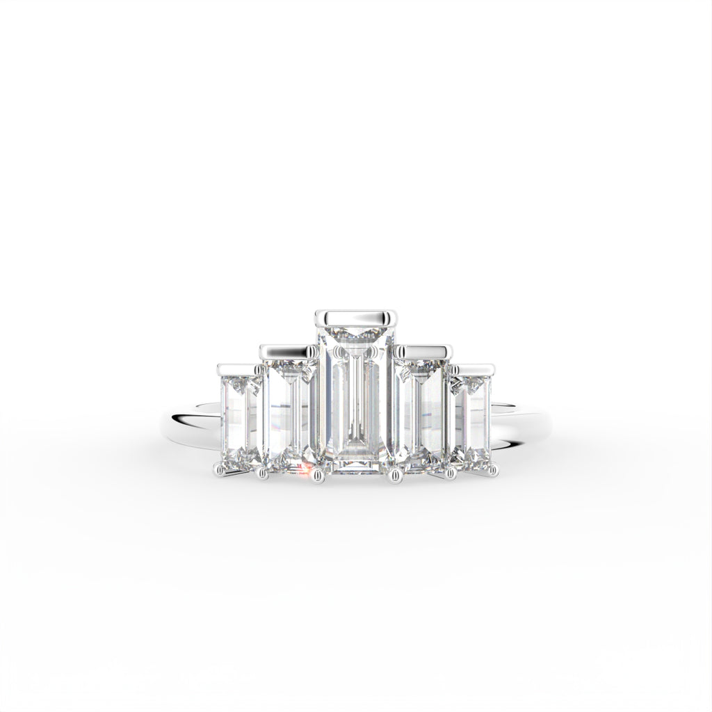 18K White Gold Baguette Cluster Diamond Ring — TOP