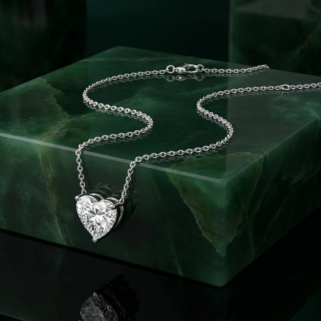 18K White Gold Solitaire Heart Diamond Pendant
