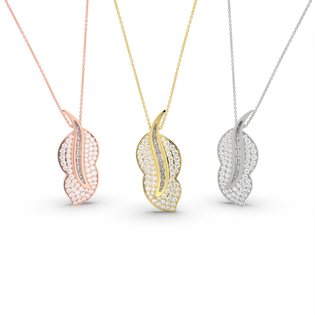 14K White Gold Floral Baguette Diamond Pendant — 3 COLOR