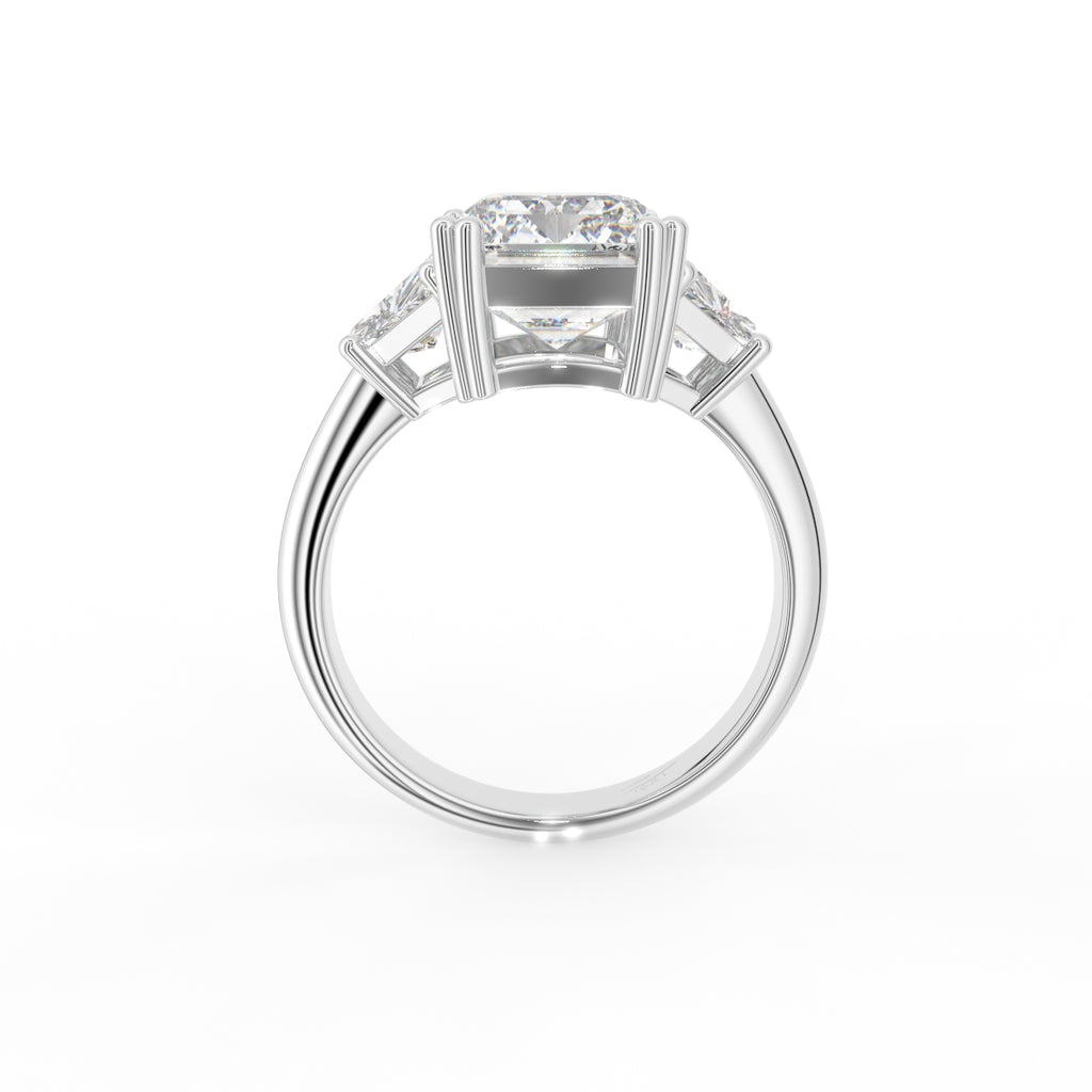 18K White Gold Trilogy Emerald Diamond Ring — FRONT