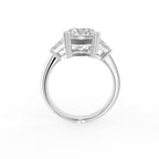 18K White Gold Trilogy Emerald Diamond Ring — FRONT