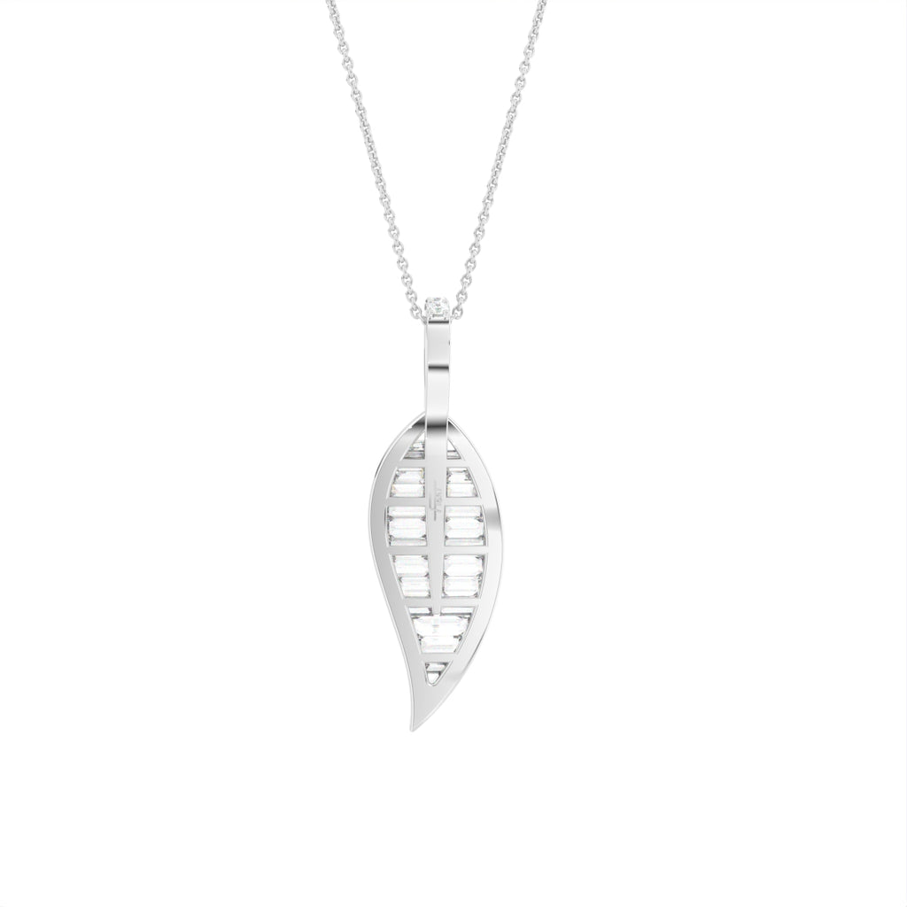 18K White Gold Leaf Baguette Diamond Pendant — BACK