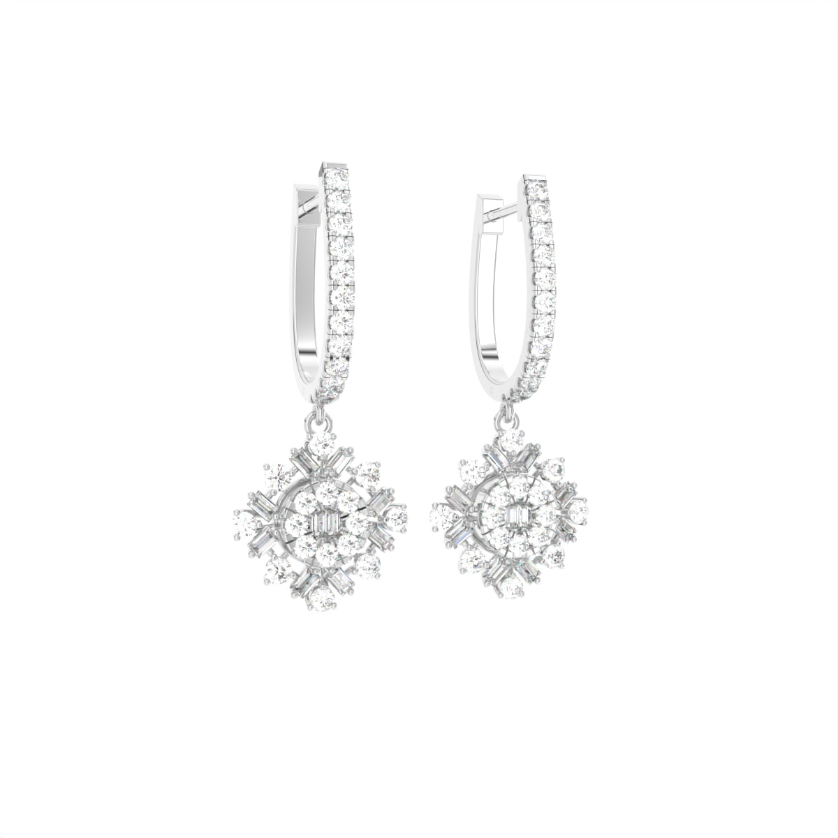 18K Drop Diamond Earrings — 3D VIEW