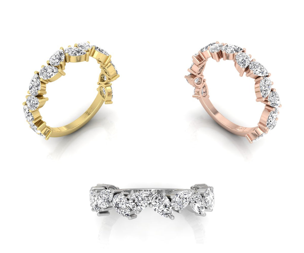 18K White Gold Eternity Pear Diamond Ring — 3 COLOR
