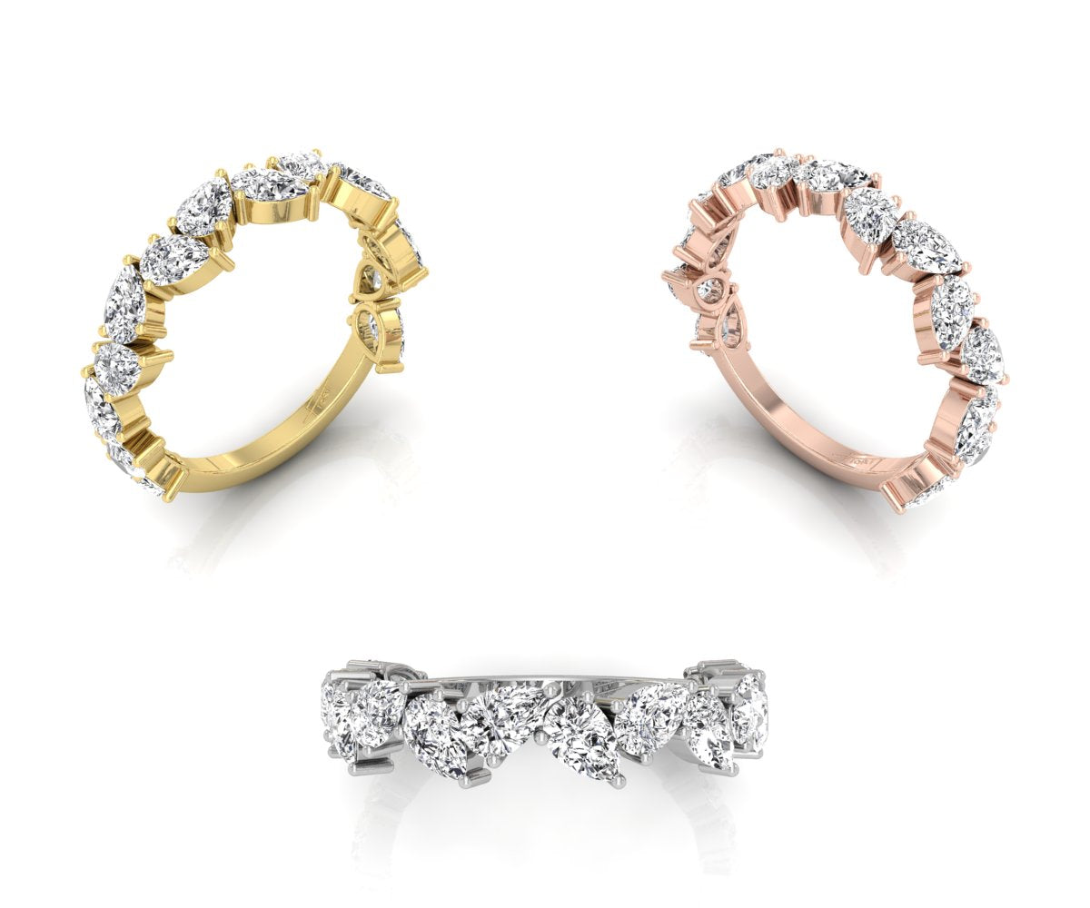 18K White Gold Eternity Pear Diamond Ring — 3 COLOR