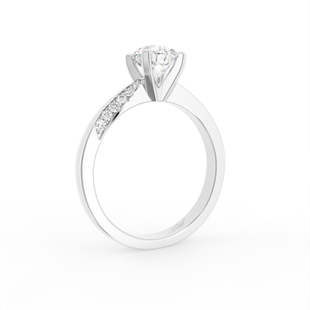 18K Round Diamond Solitaire Engagement Ring — 3D VIEW