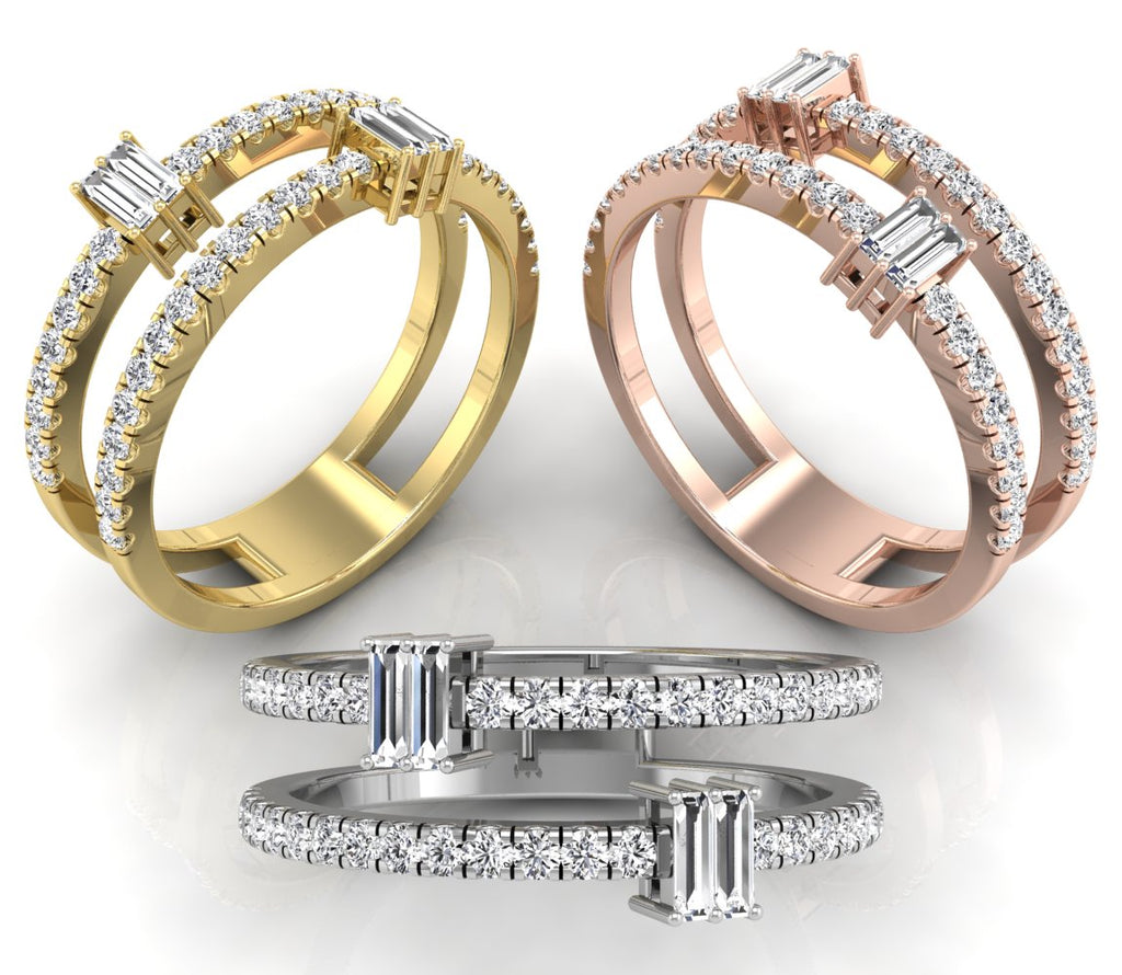 18K Baguette Pave Diamond Ring — 3 COLOR