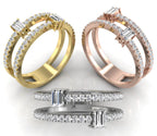18K Baguette Pave Diamond Ring — 3 COLOR