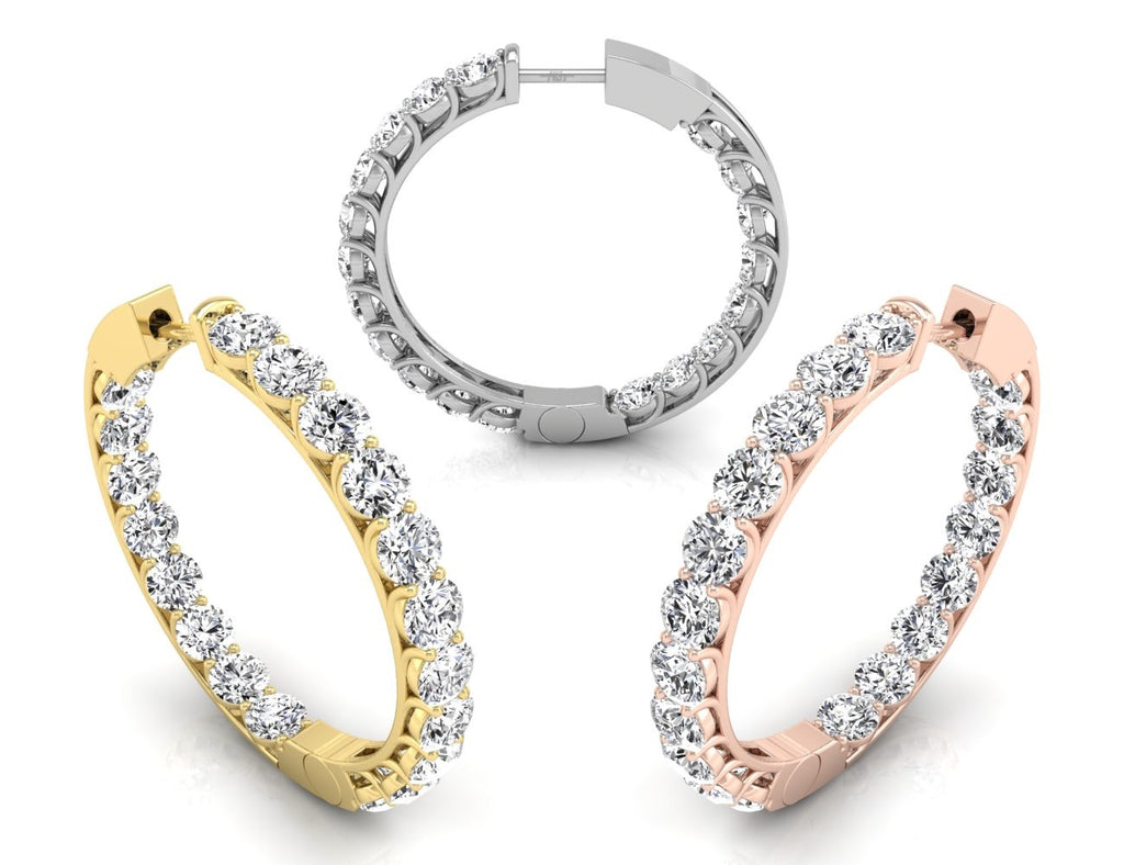 18K Diamond Hoop Earrings — 3 COLOR