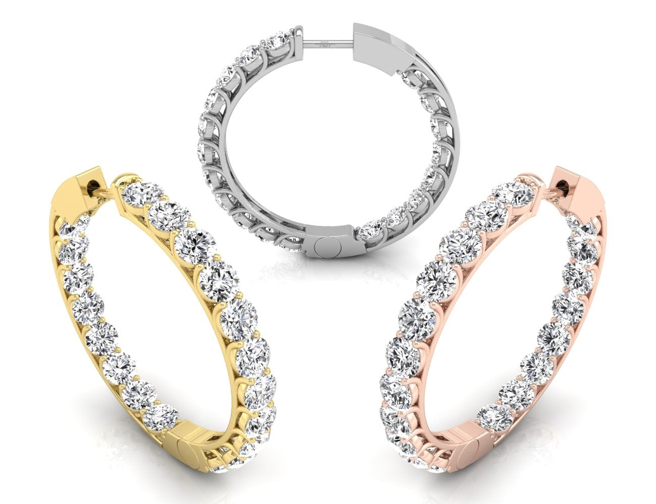 18K Diamond Hoop Earrings — 3 COLOR