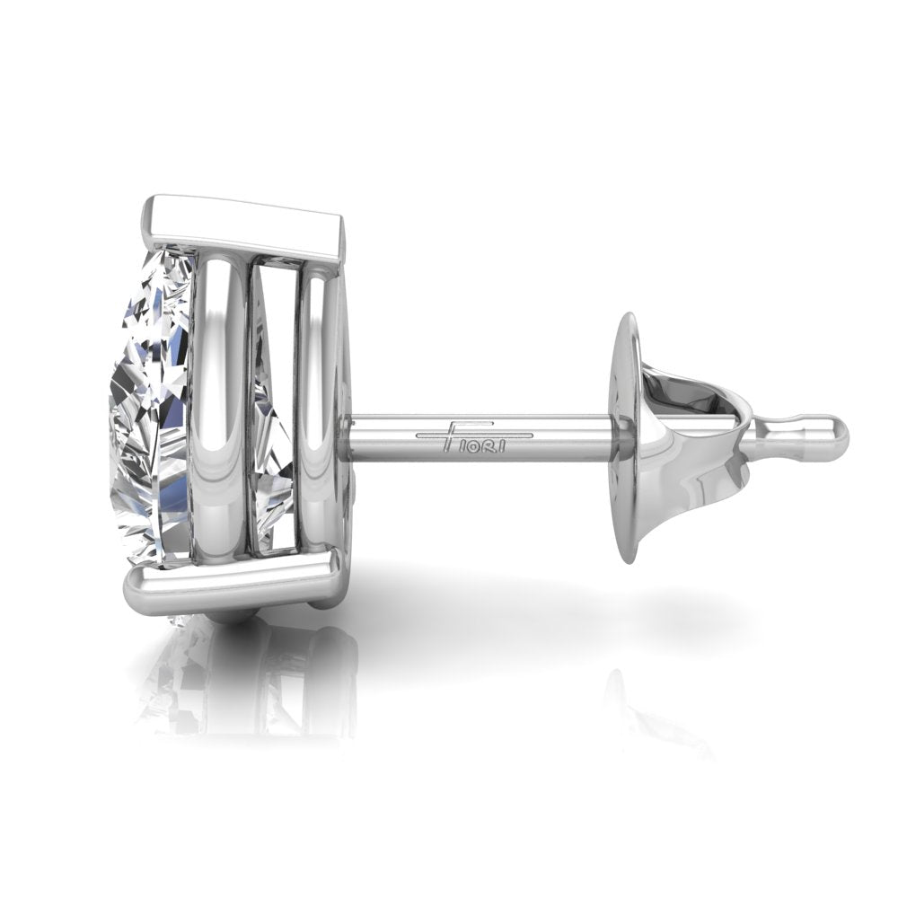 18K Solitaire Pear Diamond Earrings — SIDE VIEW