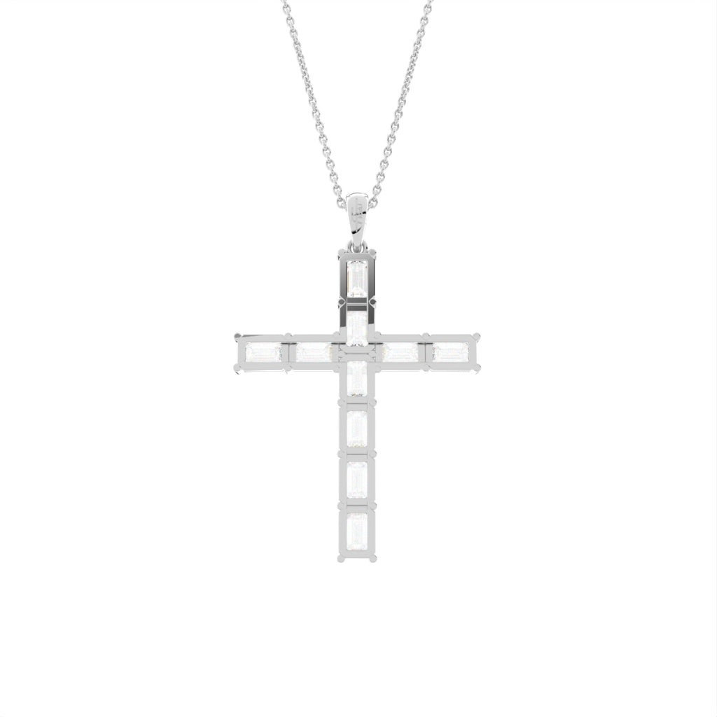 14K White Gold Cross Emerald Diamond Pendant — BACK