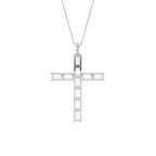 14K White Gold Cross Emerald Diamond Pendant — BACK