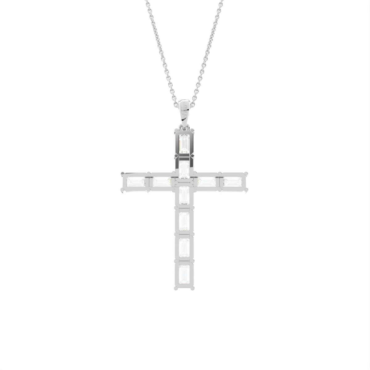 14K White Gold Cross Emerald Diamond Pendant — BACK