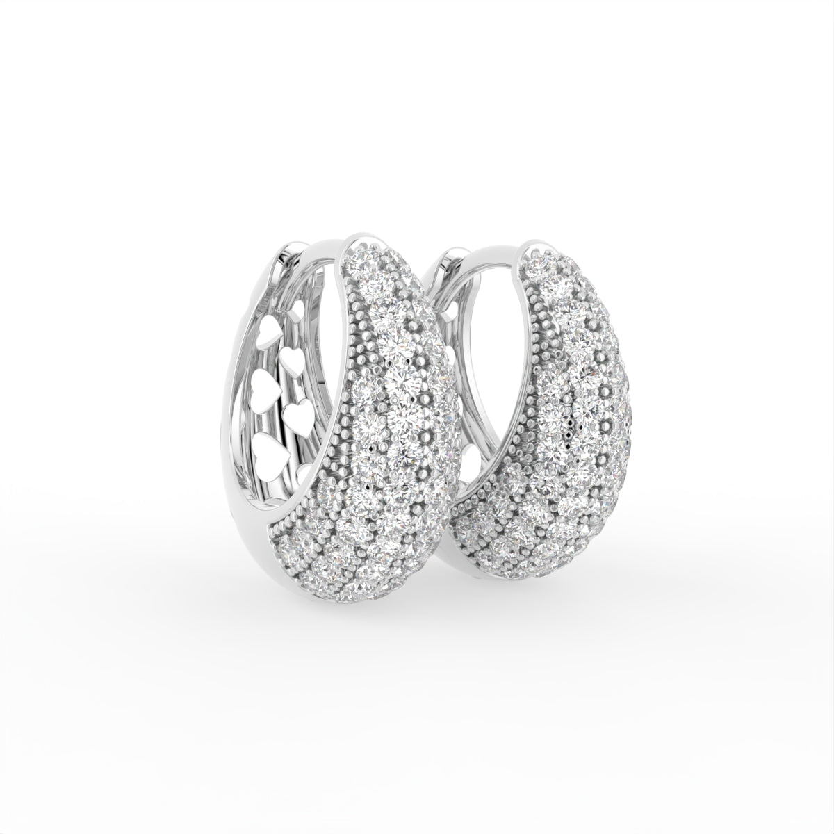 18K Chunky Pave Diamond Hoop Earrings — 3D VIEW
