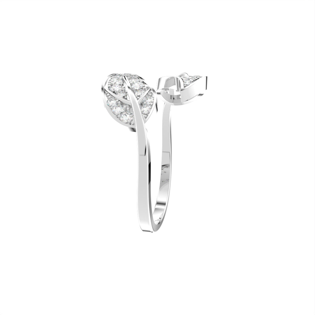 18K White Gold Leaf Round Diamond Ring — 3D VIEW