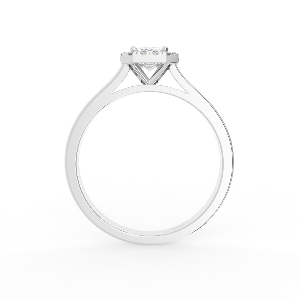 18K Halo Emerald-Cut Diamond Ring — FRONT