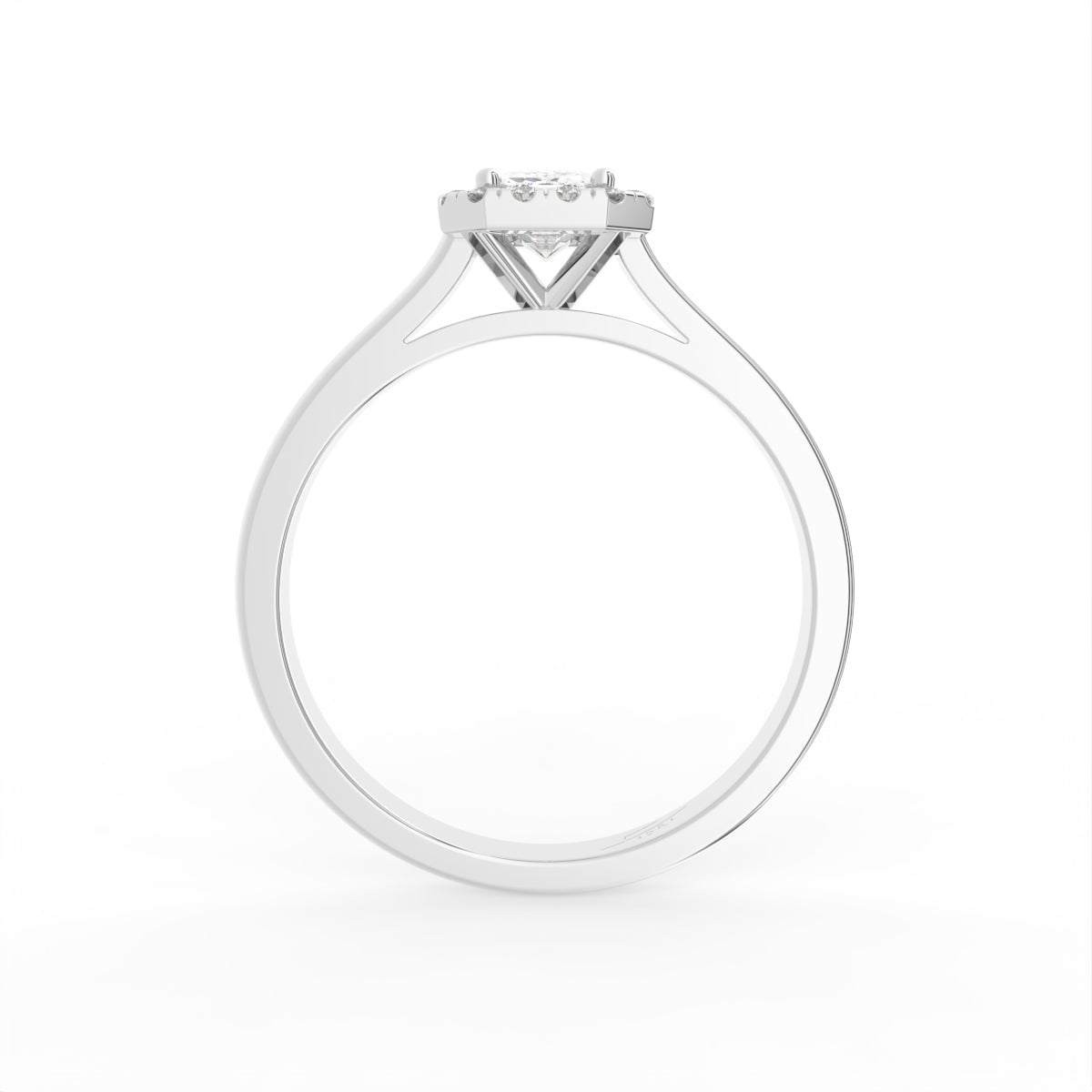 18K Halo Emerald-Cut Diamond Ring — FRONT