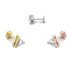 14K White Gold Triangle Cut Diamond Piercing Earrings — 3 COLOR