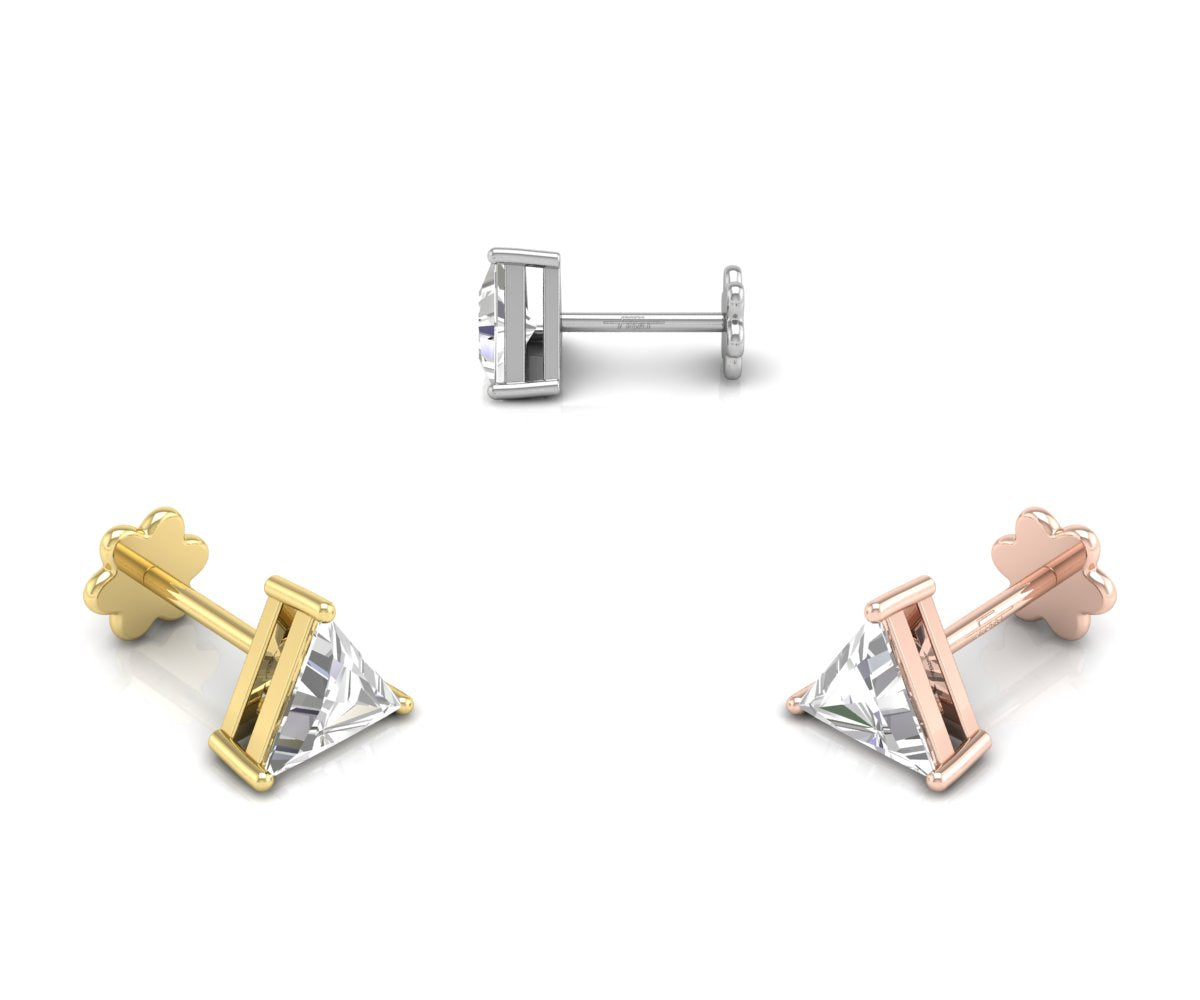 14K White Gold Triangle Cut Diamond Piercing Earrings — 3 COLOR