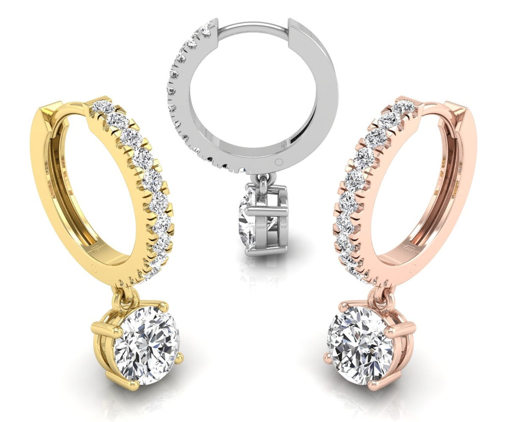 18K Round Drop Diamond Earrings — 3 COLOR